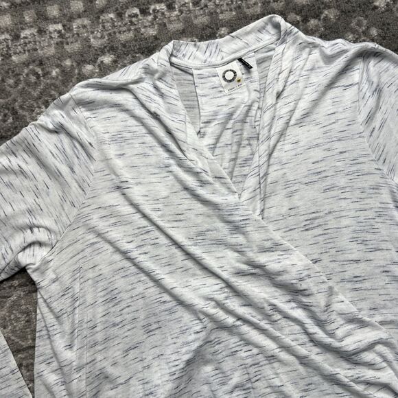 Anthropologie Akemi + Kin Knit Crossover Front Space Dye Top Shirt XL White Blue - Picture 3 of 11